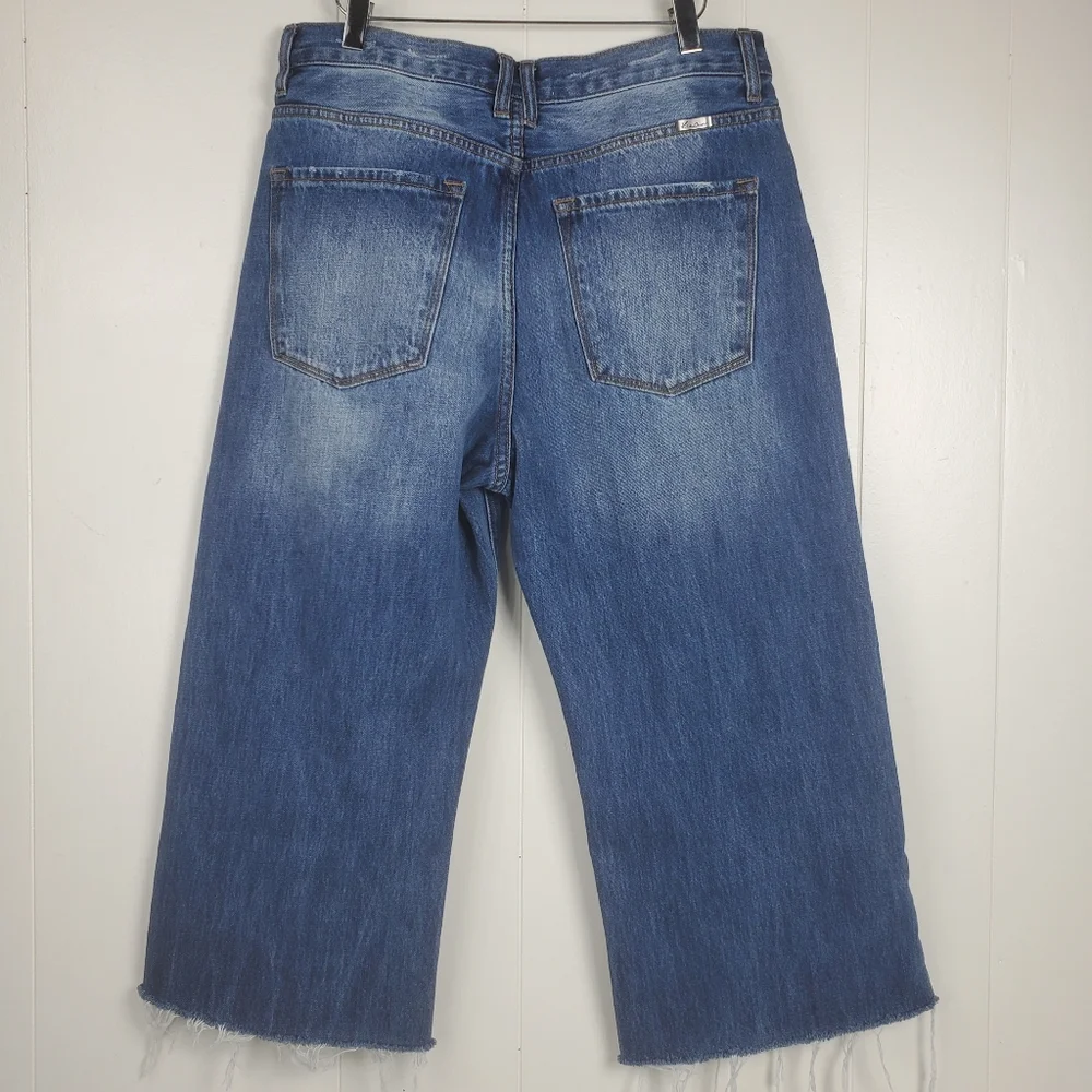 Kancan high waist button fly factory distressed raw hem cropped jeans size 11/29